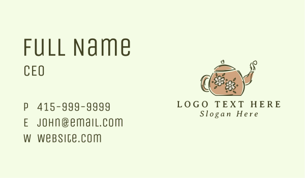 Floral Teapot Tea Business Card Design Image Preview