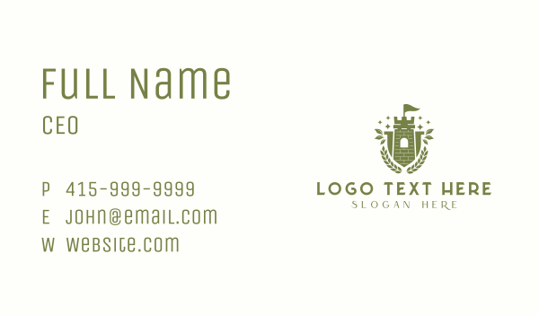 Leaf Castle Tower Shield Business Card Design Image Preview