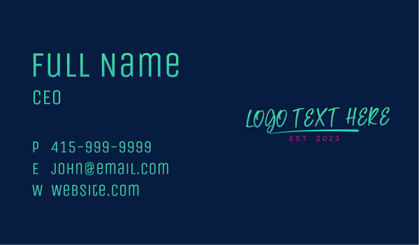 Neon Handwriting Wordmark Business Card Design Image Preview