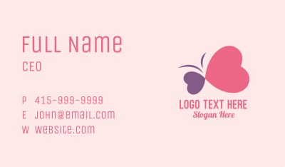 Simple Romantic Heart Butterfly  Business Card Image Preview