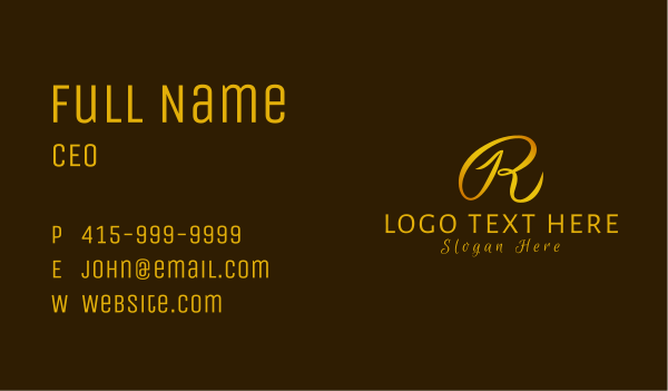 Gold Cursive Letter R Business Card Design Image Preview
