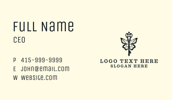 Vintage Key Wings Business Card Design Image Preview