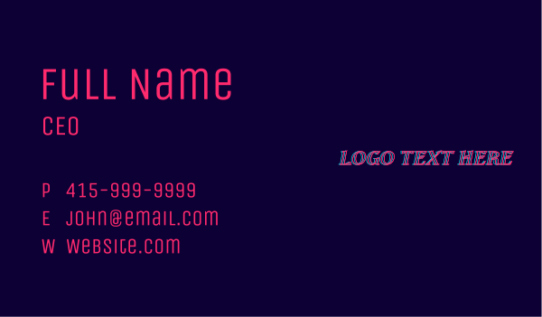 Glitch Neon Wordmark Business Card Design Image Preview