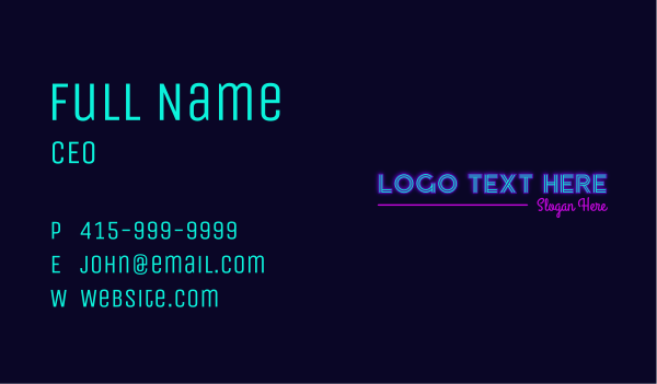 Neon Sign Wordmark Business Card Design Image Preview