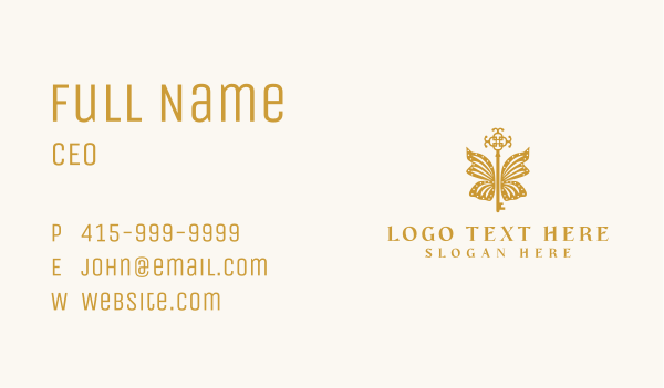 Golden Butterfly Wing Key Business Card Design Image Preview