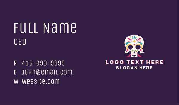 Festive Skull Moustache Business Card Design Image Preview