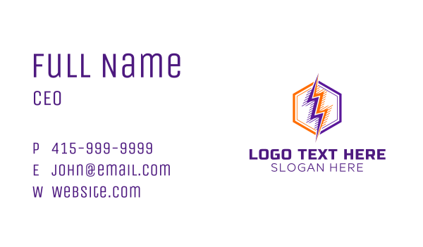 Hexagon Lightning Badge Business Card Design Image Preview