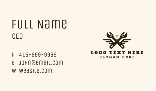 Industrial Wrench Wings  Business Card Design Image Preview