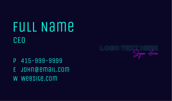 Neon Outlined Wordmark Business Card Design Image Preview