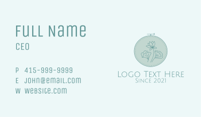 Blue Floral Embroidery  Business Card Image Preview