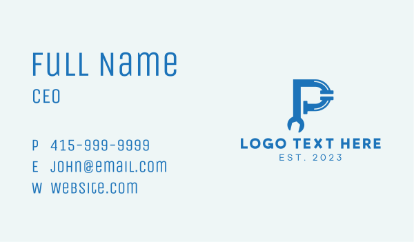 Pipe Wrench Plumbing Letter P Business Card Design Image Preview