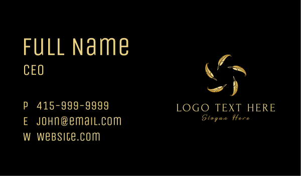 Golden Feather Quill Business Card Design Image Preview