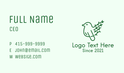 Green Leaf Bird Outline Business Card Image Preview