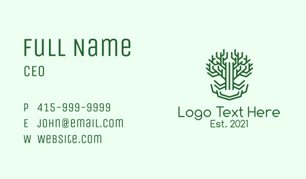 Symmetrical Green Tree Business Card Design