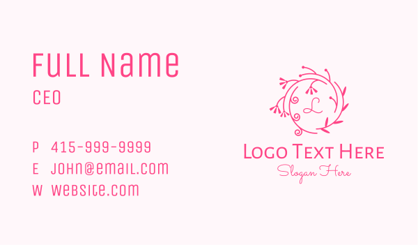 Pink Ornamental Wreath Lettermark Business Card Design