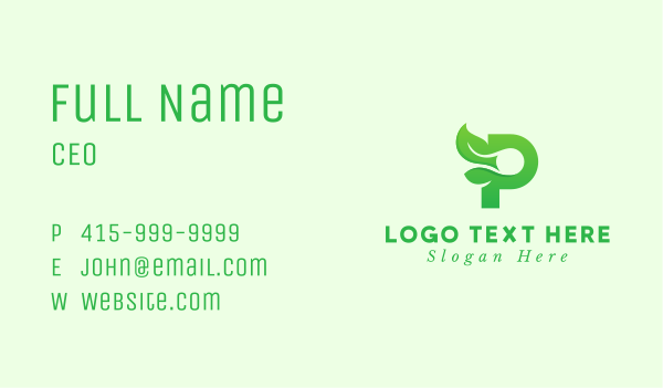 Green Eco Letter P Business Card Design Image Preview