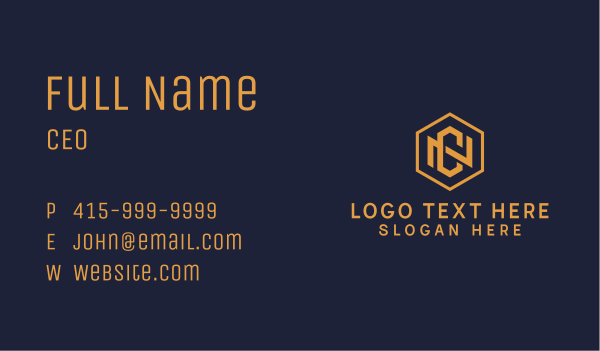 Gold Hexagon Letter N & C Business Card Design Image Preview