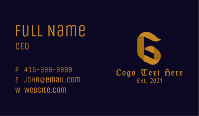 Gold Gothic Letter G Business Card Image Preview