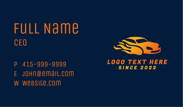 Flaming Race Car Business Card Design Image Preview