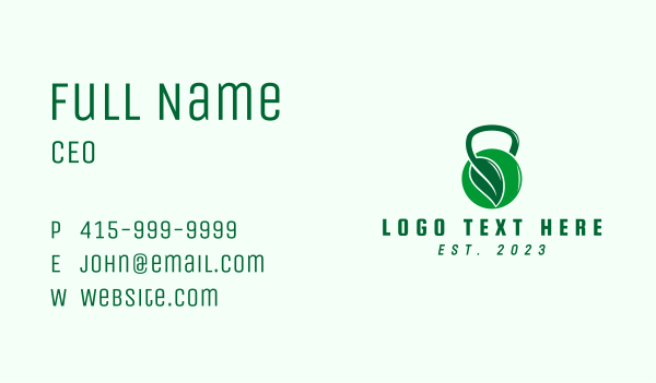Natural Leaf Kettlebell Business Card Design Image Preview