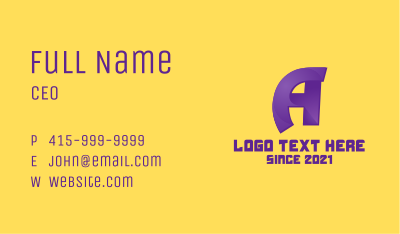 Purple Gaming Letter A Business Card