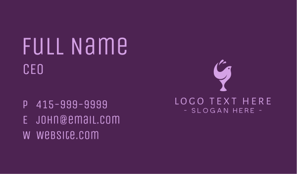 Purple Bird Wine Glass Business Card Design Image Preview