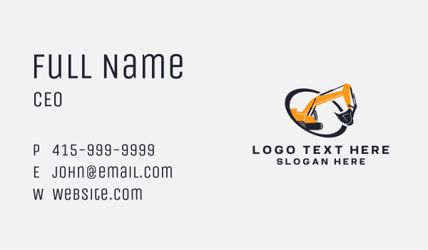 Excavator Construction Machine Business Card Design Image Preview