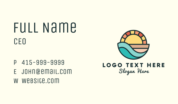 Sunset Vacation Wave Island Business Card Design Image Preview
