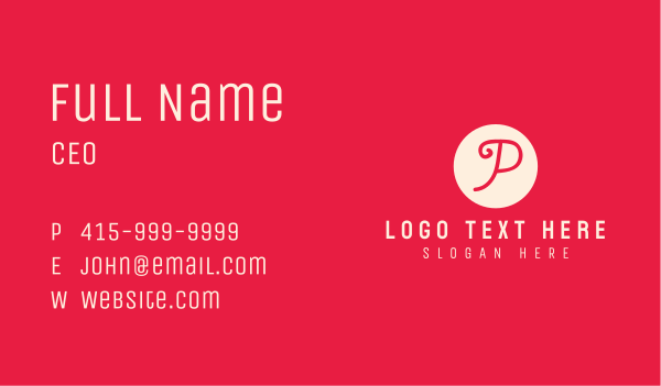 Pink Handwritten Letter P Business Card Design Image Preview
