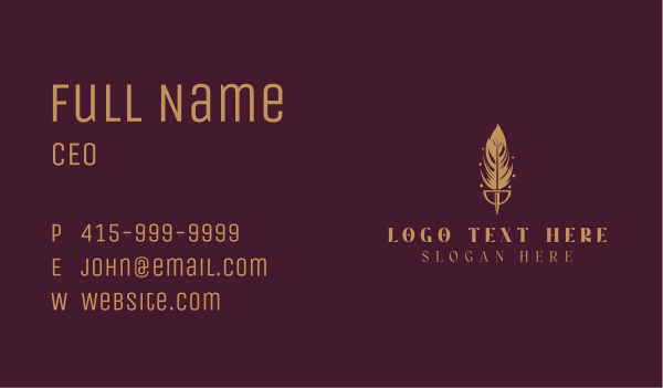 Golden Feather Quill Business Card Design Image Preview