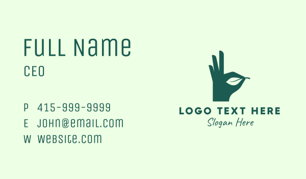 Green Leaf Hand Business Card Design Image Preview