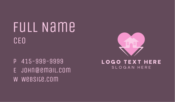 Pink Heart House Business Card Design Image Preview