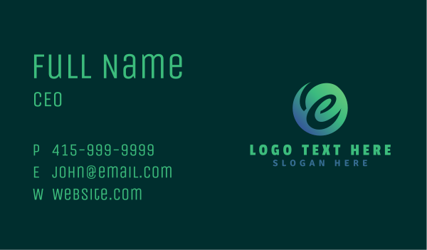 Green Gradient Cursive Letter E Business Card Design Image Preview