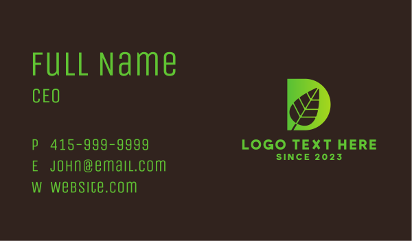 Environmental Leaf Letter D Business Card Design Image Preview