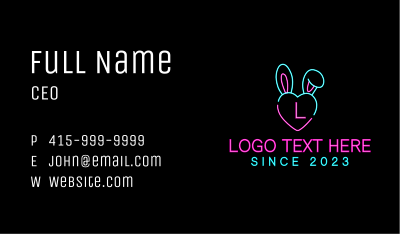 Neon Heart Bunny  Business Card Image Preview