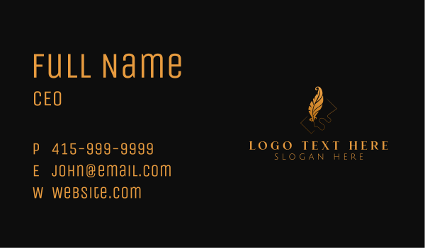 Gold Feather Writing Business Card Design Image Preview