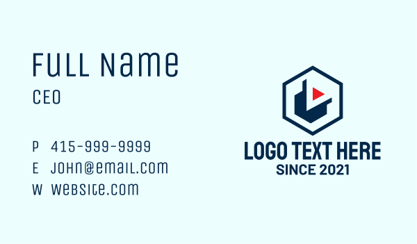 Hexagon Media Player Business Card Design Image Preview