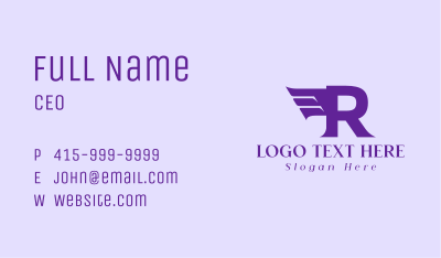 Violet Letter R Wings  Business Card Image Preview