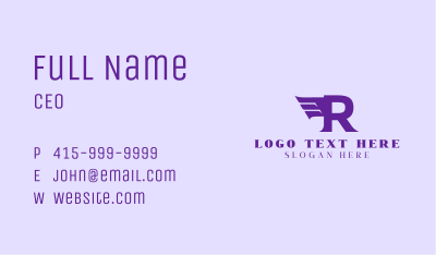 Violet Letter R Wings  Business Card Image Preview
