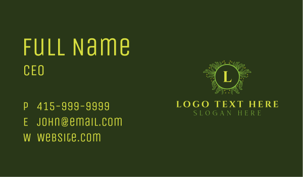 Green Floral Wreath Letter Business Card Design Image Preview