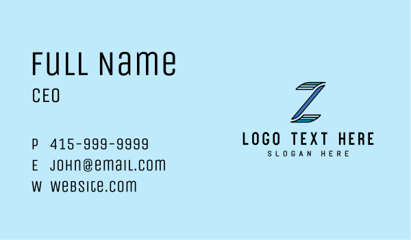 Blue Modern Letter Z Business Card Design Image Preview
