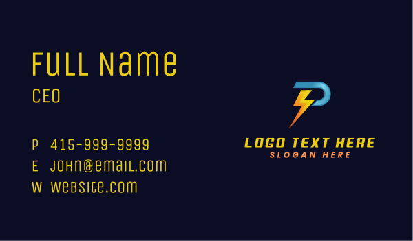 Power Electricity Lightning Letter P Business Card Design Image Preview