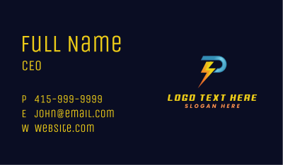 Power Electricity Lightning Letter P Business Card Image Preview