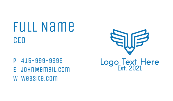 Blue Wing Pencil  Business Card Design Image Preview