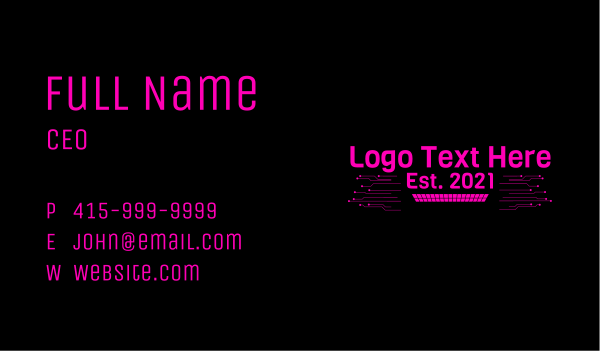 Pink Technology Circuit  Wordmark Business Card Design Image Preview