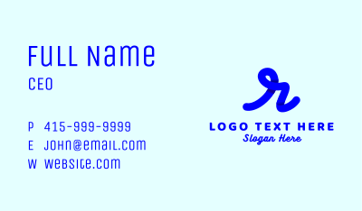 Blue Cursive Letter R Business Card