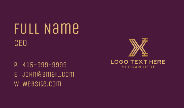 Golden Upscale Letter X Business Card Design Image Preview