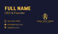 Golden Shield Crown Letter R Business Card Design