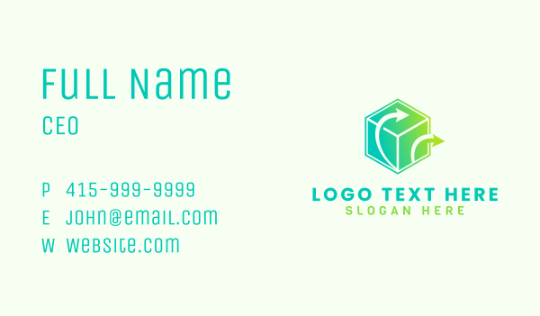 Green Arrows 3D Cube Business Card Design Image Preview