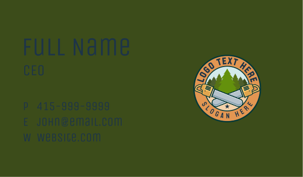Forest Woodcutting Chainsaw  Business Card Design Image Preview